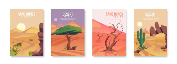 Carteles Del Desierto Con Cuatro Fondos Verticales Aislados Con Texto — Vector de stock