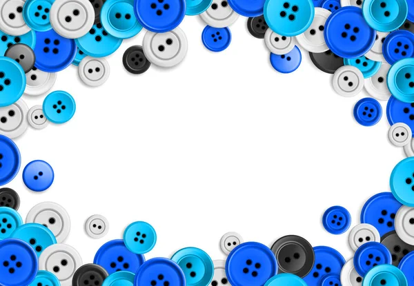 Gerçekçi Dikiş Düğmesi Çerçevesi Büyük Küçük Gri Siyah Mavi Düğmeler — Stok Vektör