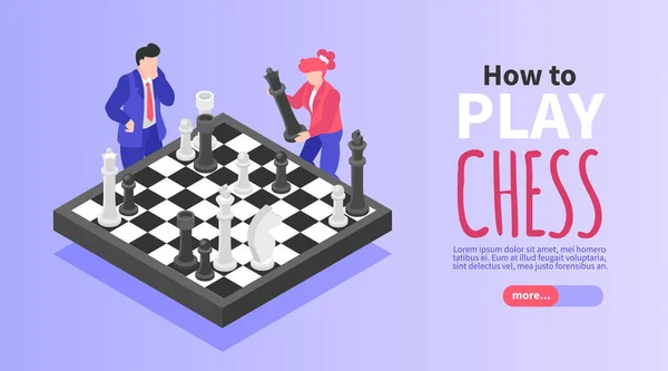 Wie Man Schach Spielt Isometrische Horizontale Banner Mit Zwei Personen — Stockvektor