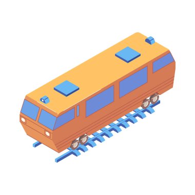 Beyaz arkaplan 3d vektör illüstrasyonunda Isometric renkli tren taşıma simgesi