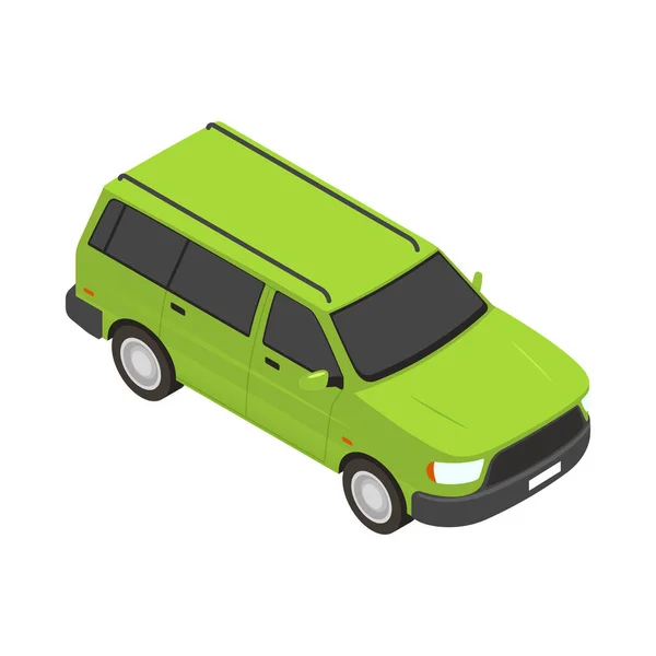 Isometric Green Car Pada Latar Belakang Kosong Vektor Ilustrasi - Stok Vektor