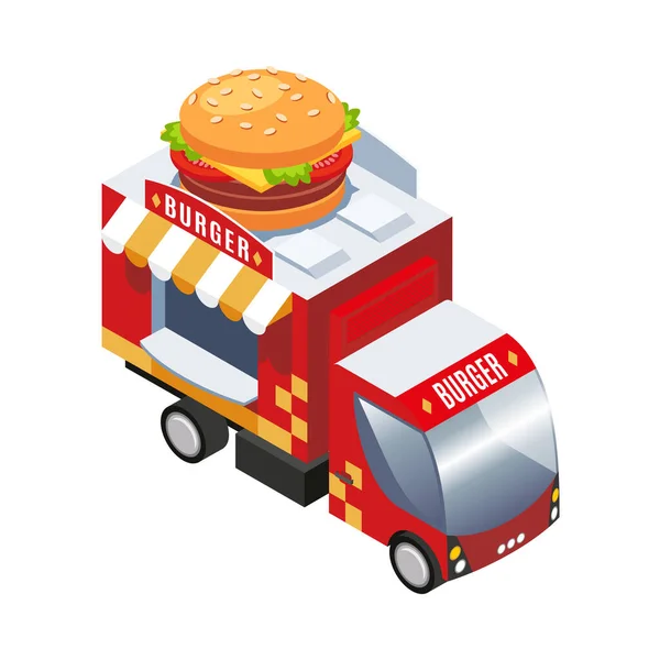 Isometrische Bunte Food Truck Mit Burgern Und Fast Food Vektor — Stockvektor