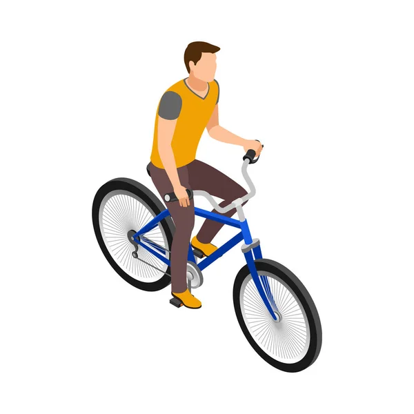 Hombre Isométrico Montar Bicicleta Sobre Fondo Blanco Vector Ilustración — Vector de stock