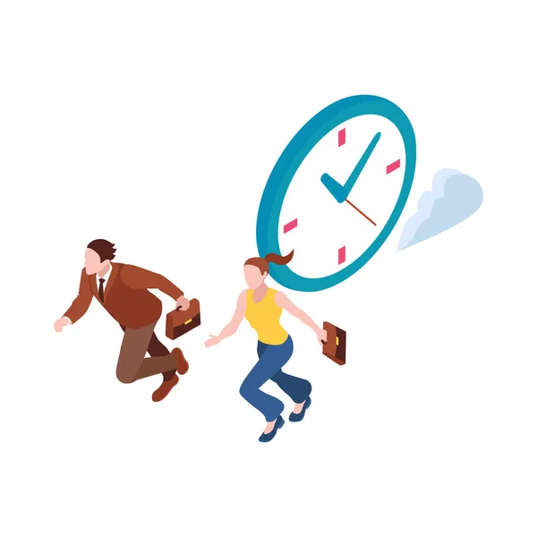 Délai Gestion Temps Concept Isométrique Avec Horloge Deux Personnes Cours — Image vectorielle