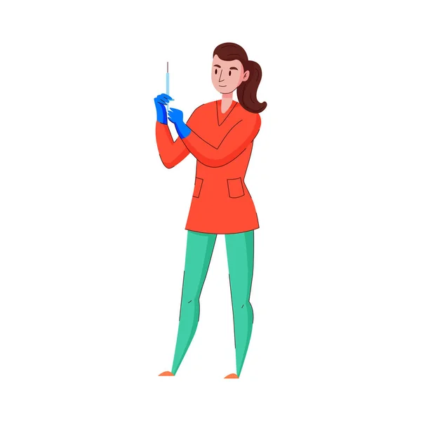 Flat Female Nurse Syringe Vector Illustration — Stock Vector