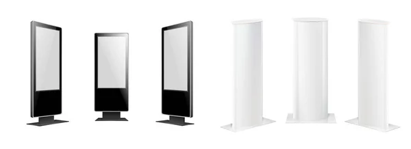 Bianco Bianco Nero Pubblicità Scatola Chiara Stand Mockup Realistico Set — Vettoriale Stock