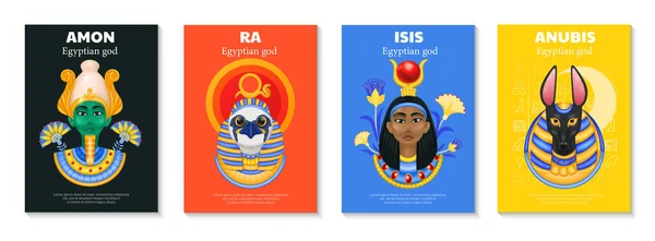 Egyptische Goden Poster Set Met Vier Verticale Achtergronden Met Bewerkbare — Stockvector