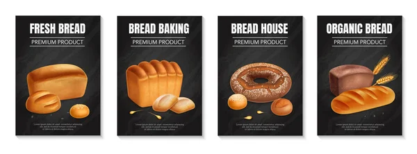 Vier Verticale Realistische Brood Poster Set Met Vers Brood Premium — Stockvector