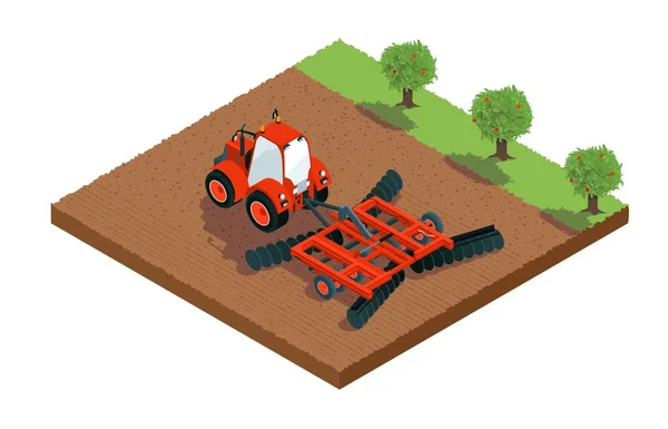农业机械等距组成与现代耙在农田病媒图解上的应用 — 图库矢量图片