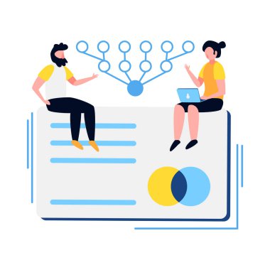 Düz elementler ve insan karakterleri vektör illüstrasyonlu mali muhasebe kavramı