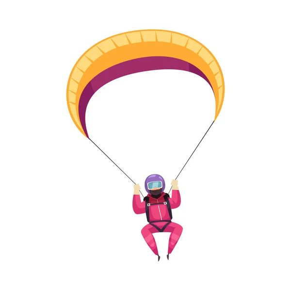 Paracaidista Feliz Con Paracaídas Cielo Ilustración Vector Plano — Archivo Imágenes Vectoriales