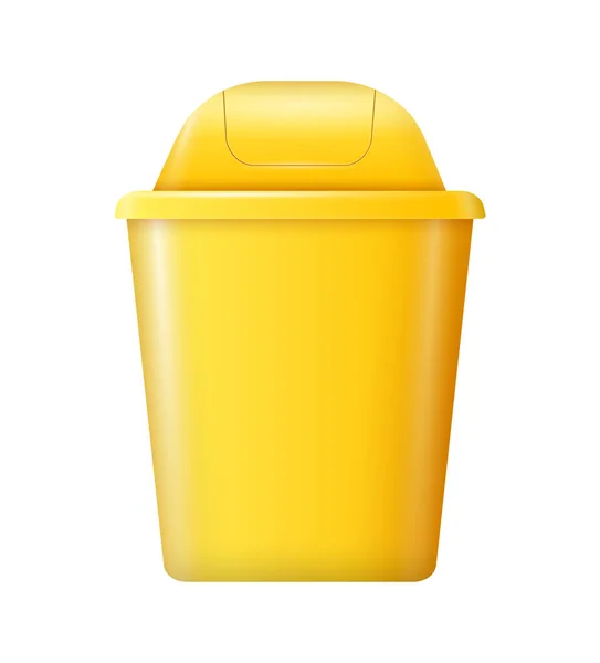 Yellow Plastic Rubbish Bin White Background Realistic Vector Illustration — Stock Vector