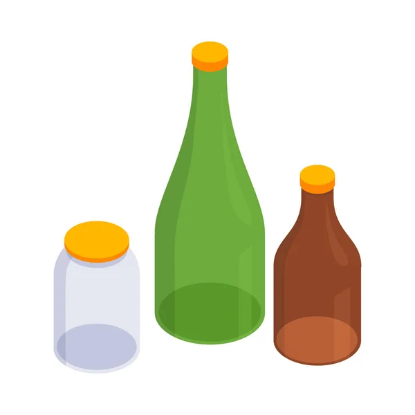 Icône Isométrique Verre Avec Bouteilles Vides Bocal Illustration Vectorielle — Image vectorielle