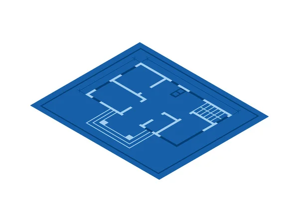 带有建筑蓝图3D矢量插图的房屋建筑等距图标 — 图库矢量图片
