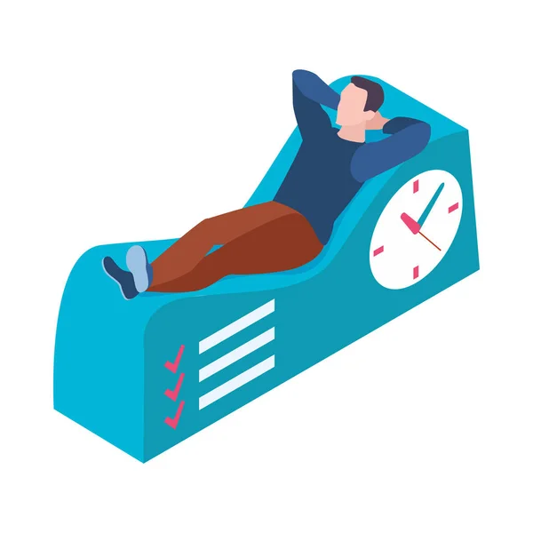 Time Management Productivity Isometric Concept Relaxing Man Vector Illustration — Stock Vector