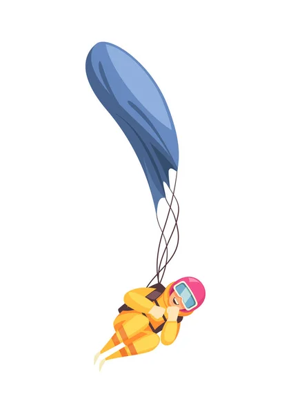 Persona Feliz Paracaidismo Con Paracaídas Ilustración Vector Plano — Vector de stock
