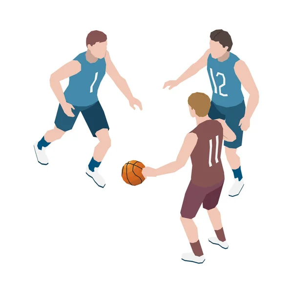 Mužský Tým Hraje Basketbal Izometrické Vektorové Ilustrace — Stockový vektor