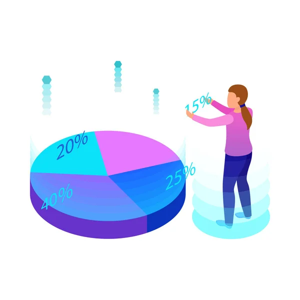 Zakelijke Analytics Gekleurde Pictogram Met Isometrische Taart Diagram Menselijk Karakter — Stockvector