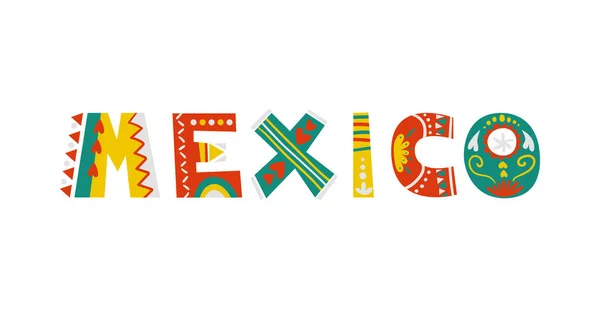 Kleurrijke Mexico Woord Belettering Witte Achtergrond Vector Illustratie — Stockvector