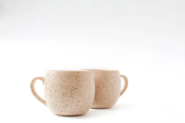 Vide Tasses Céramique Beige Café Sur Fond Blanc Isolé Découpé — Photo