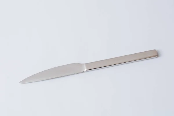 Nerezový Nůž Bílém Pozadí Stolní Nůž Kopírovací Prostor — Stock fotografie