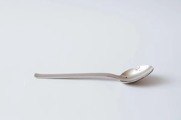 Stainless Steel Teaspoon White Background Kitchenware Copy Space Close — Stock Fotó