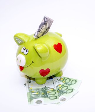 servet ile dolar ve euro, üzerinde beyaz izole