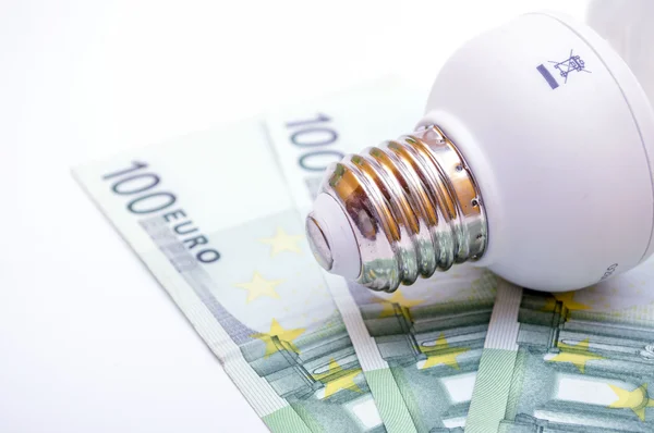 Glödlampa med euron bill — Stockfoto
