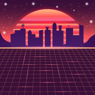 Night city retro 1980. Poster baskısı için. Görüntü.