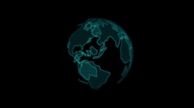 Toprağın dijital hologramı mavi renk döner. 3 boyutlu görüntüleme. Soyut Küre