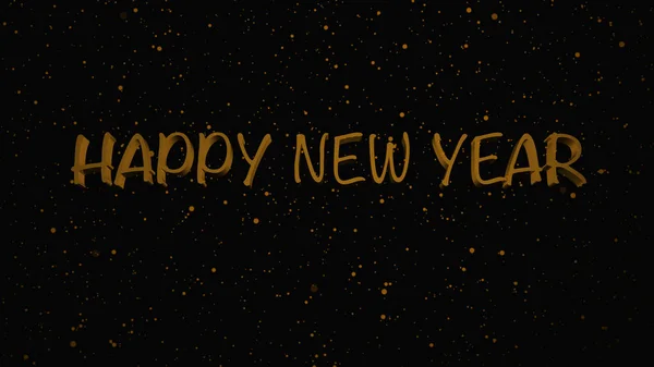 Felice anno nuovo saluto testo con particelle d'oro su sfondo nero. Celebrazione — Foto Stock