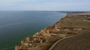 Top view of clay mountains, rocks and hills near the Dnieper estuary. Stanislav, Grand Canyon