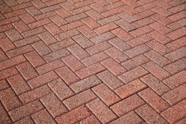 Parlak güneşin altında pembe betondan bir yürüyüş yolu deseni.