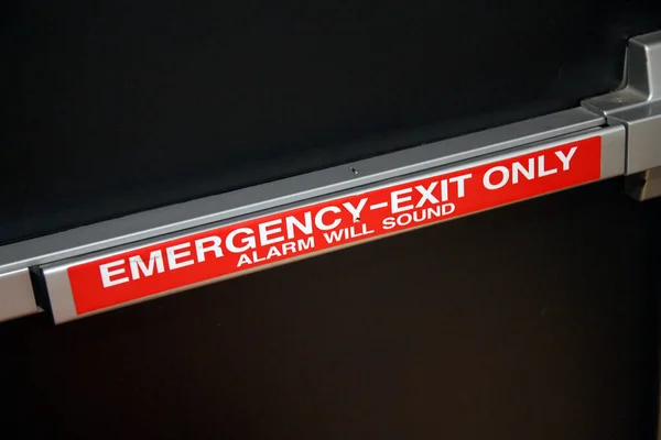 Emergency Exit Only Alarm Wall Push Handle Black Security Door — Stock Photo, Image