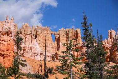 Utah 'taki Bryce Canyon Ulusal Parkı' nın muhteşem kabadayıları tarafından yapılmış şömine şeklinde bir pencere.