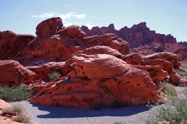 Röda Stenblock Med Konstiga Formationer Valley Fire State Park Nevada — Stockfoto