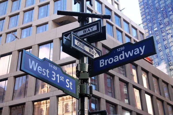 Signo Histórico Blue West 31St Street Broadway Midtown Manhattan Nueva — Foto de Stock