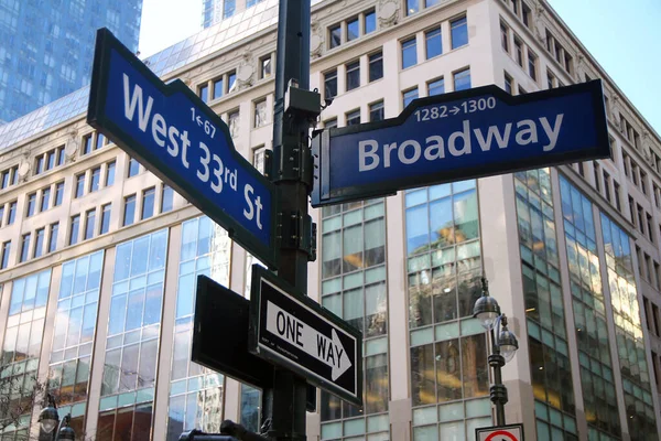 Signo Histórico Blue West 33Rd Street Broadway Midtown Manhattan Nueva — Foto de Stock