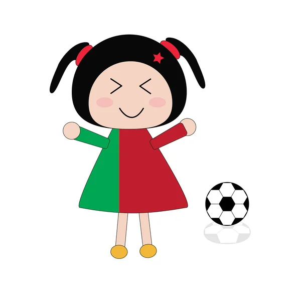 Illustrazione bambina in Portogallo vestito da calcio — Vettoriale Stock