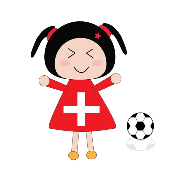 Illustrazione bambina in Svizzera vestito da calcio — Vettoriale Stock