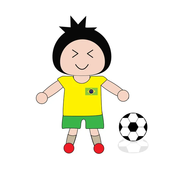 Chłopiec ilustracja w Brazylii piłka nożna jednolite — Wektor stockowy