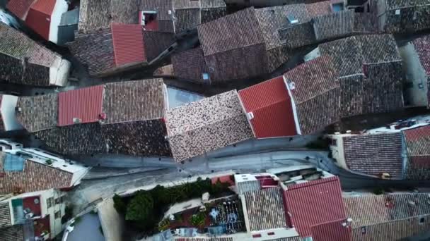 카탈루냐의 마을의 거리와 옥상을 공중에서 바라본 것이다 — 비디오