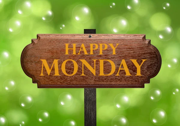 Teak wood sign with "Happy Monday" message — Stock Photo, Image
