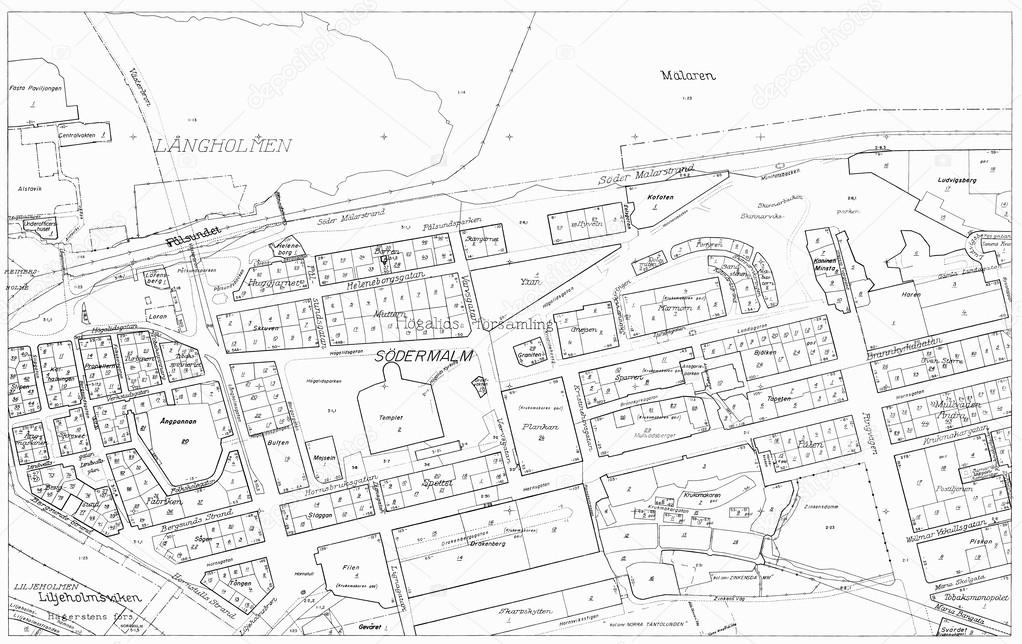 Old blueprint of Stockholm.
