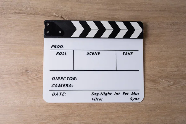 Movie Clapper Wood Table Film Cinema Video Photography Concept — Stock Photo, Image