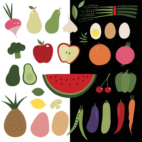Ensemble d'icônes légumes et fruits — Image vectorielle