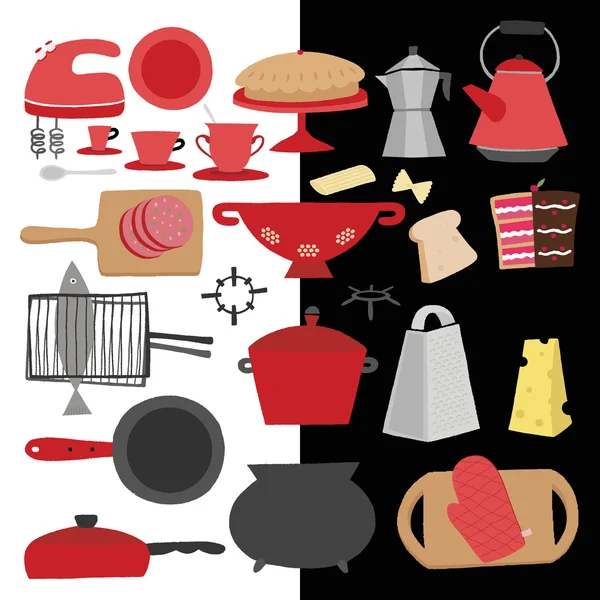 Küche und Kochset — Stockvektor