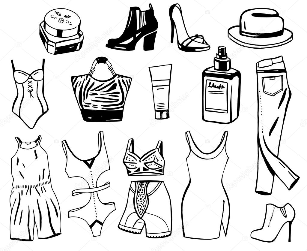 Womens accessories set hand drawing Royalty Free Vector