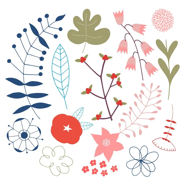 Vector conjunto de flores y hojas — Archivo Imágenes Vectoriales