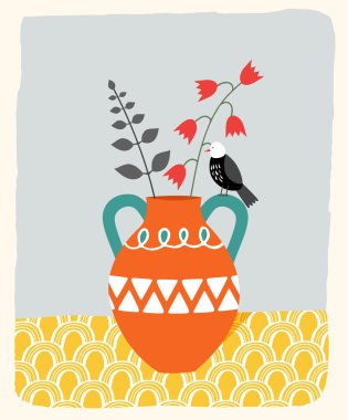 tablo üzerinde bir kuş çiçek poster